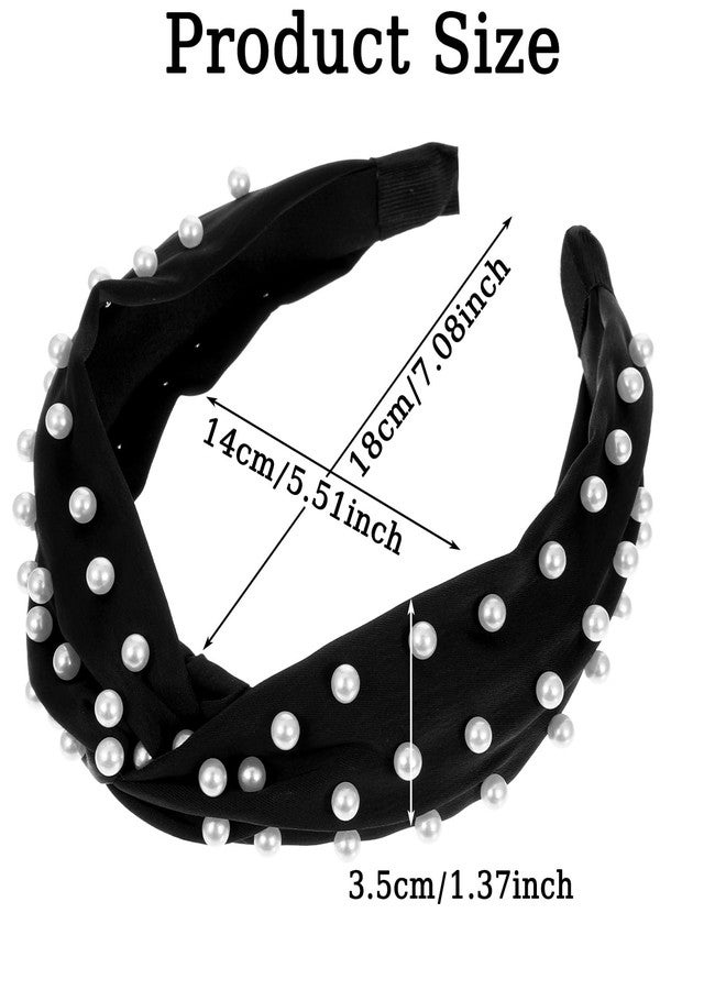MBAIYO Pearl Knotted Hairbands for Women, Non-Slip Beaded Headband Jeweled Embellished Headband Wide Elegant Ladies Hairband Black Hair Hoop Hair Accessories with Pearls (Black) - Image 5